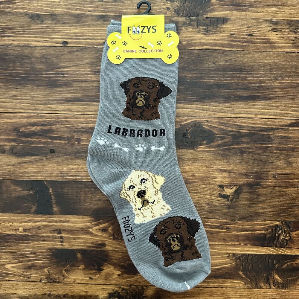 NWT Foozys Grey Labrador Paw Print Pattern Crew Socks Women One Size